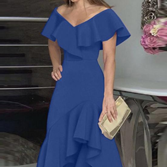 Vysoký pas Pás Těsný Nepravidelný Vysoký Nízký lem Dámské šaty Elegantní Maxi šaty s volánkovým límečkem mimo ramena Dámské oblečení