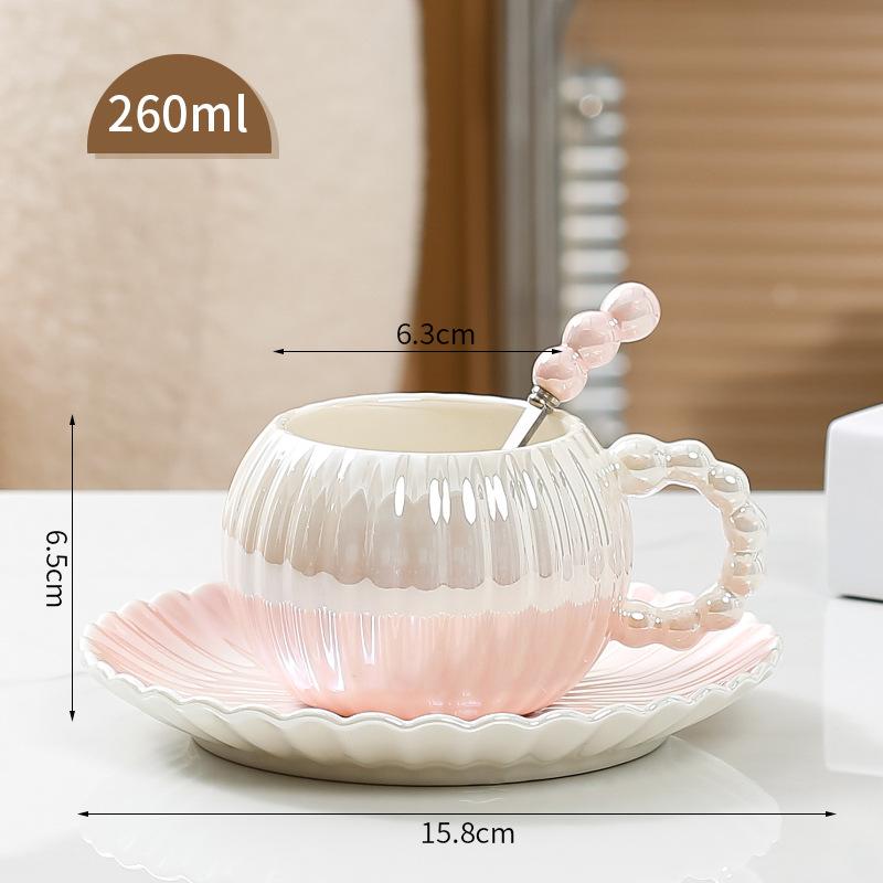 260Ml Ceramic Water Cup Coffee Cup Saucer Set Ins Pearlescent Glaze Afternoon Tea Cup Gift Box Ins Wind Set