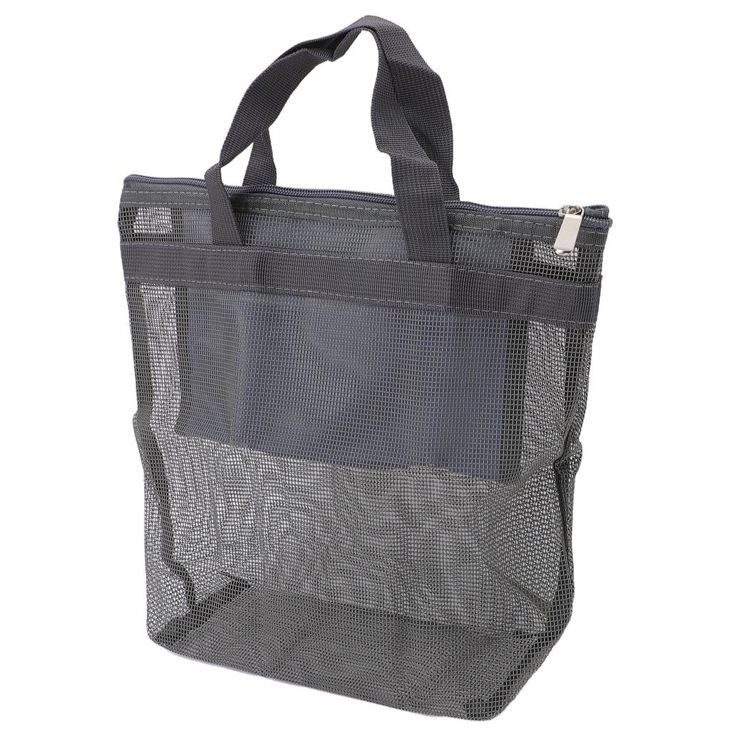 Mesh Beach Bag Quick Drying Mesh Shower Caddy Travel Toiletry Bag for Toys Pool Family Travel Vacation Dark Gray