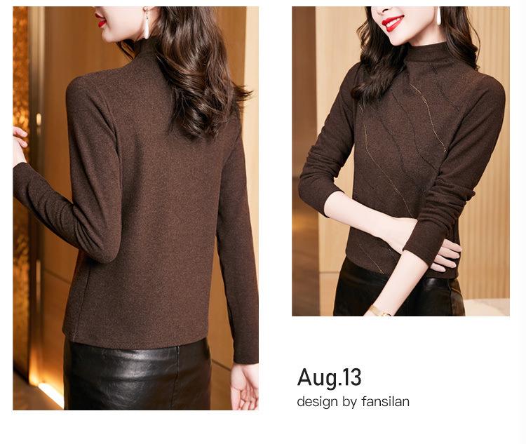 Women's Double-Sided Fleece T-Shirt, Autumn/Winter 2022: Fashionable Stand Collar, Patchwork, Slim Fit, Embellished with Hot Drills