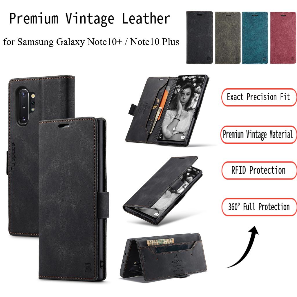 For Samsung Galaxy Note10+ Vintage Leather Flip Wallet Case with RFID Blocking Card Slot, Matte Retro Folio Cover for Women Men (4 Colors)