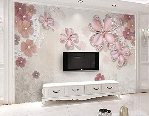 

3d Jewel Pink Flowers Wall Paper European Style Luxury Wall Mural Living Room Tv Sofa Home Decor Wallpaper 200 cm(W) x 140 cm(H)