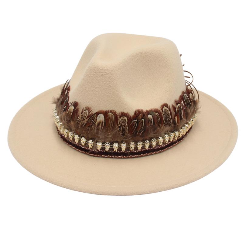 Indisk Amerikansk Stil Hög Hatt Liten Skalle Hip Hop Jazzhatt Europeisk Och Amerikansk Stil Stor Brätte Fjäder Accessoarer Filthatt