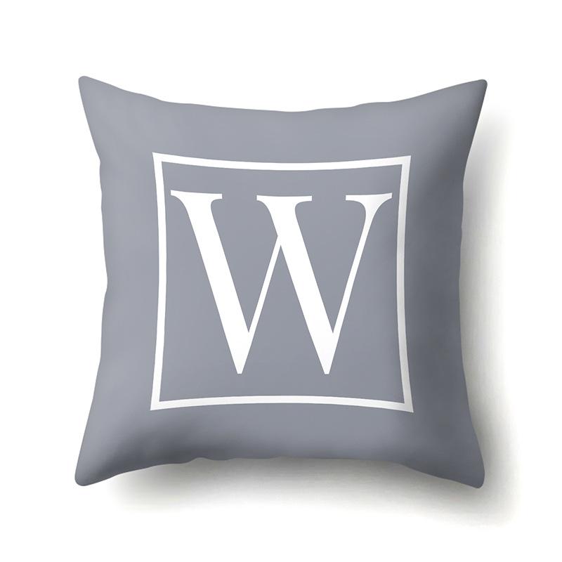 Polyester Pillow Case Gray Base Literary Home Car Decoration 26 English Letter Cushion Car Cushion Cover