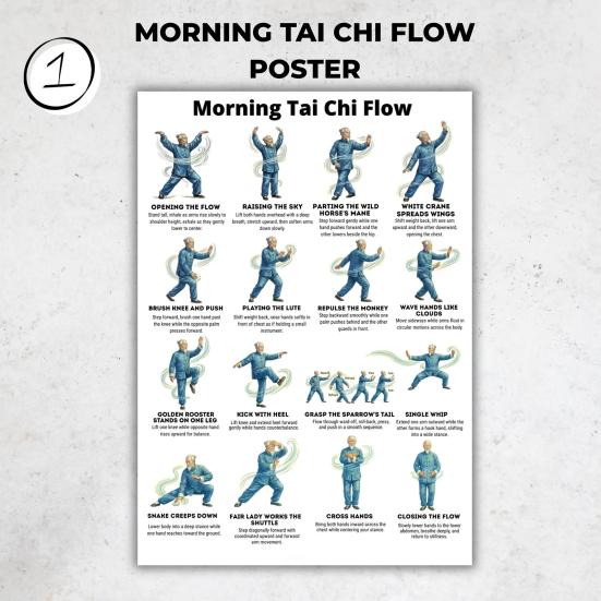 3Pcs Seated Tai Chi Practice Poster for Seniors Balance Stability Training