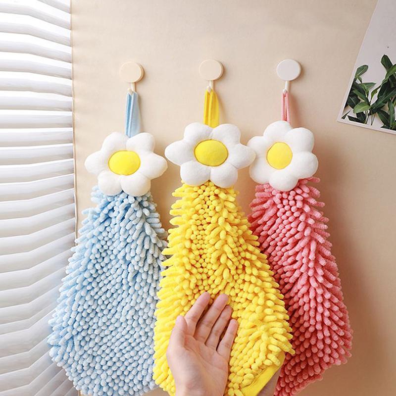 Quick Dry Hand Towel For Kitchen Bathroom Thickened Absorbent Dish Cleaning Cloth Big Sun Flowers Type Lattice Texture
