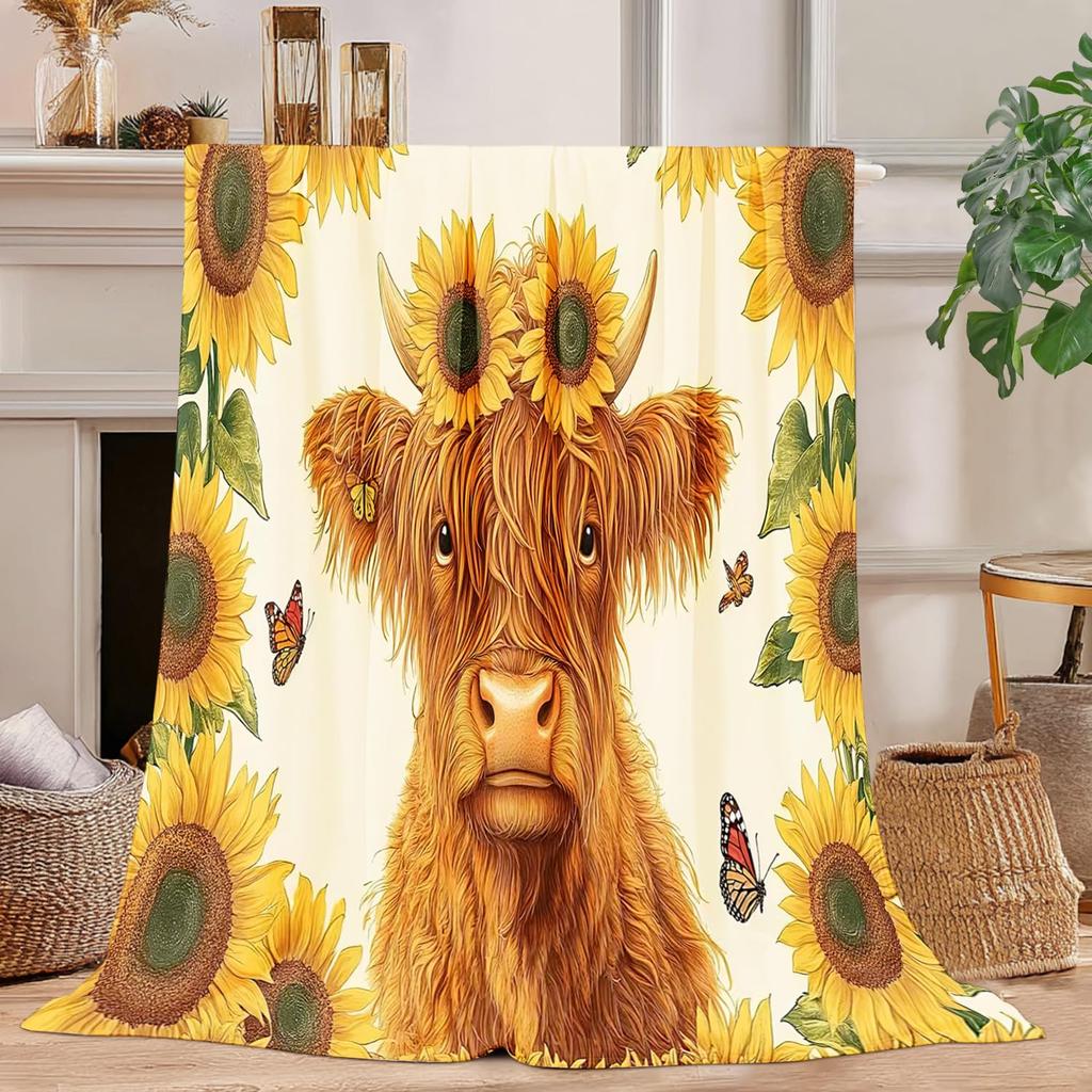 Cute Highland Cow Fleece Blanket Soft Cozy Farm Animal Flannel Throw Blanket for Farmhouse Bedroom Sofa Couch Outdoor Travel
