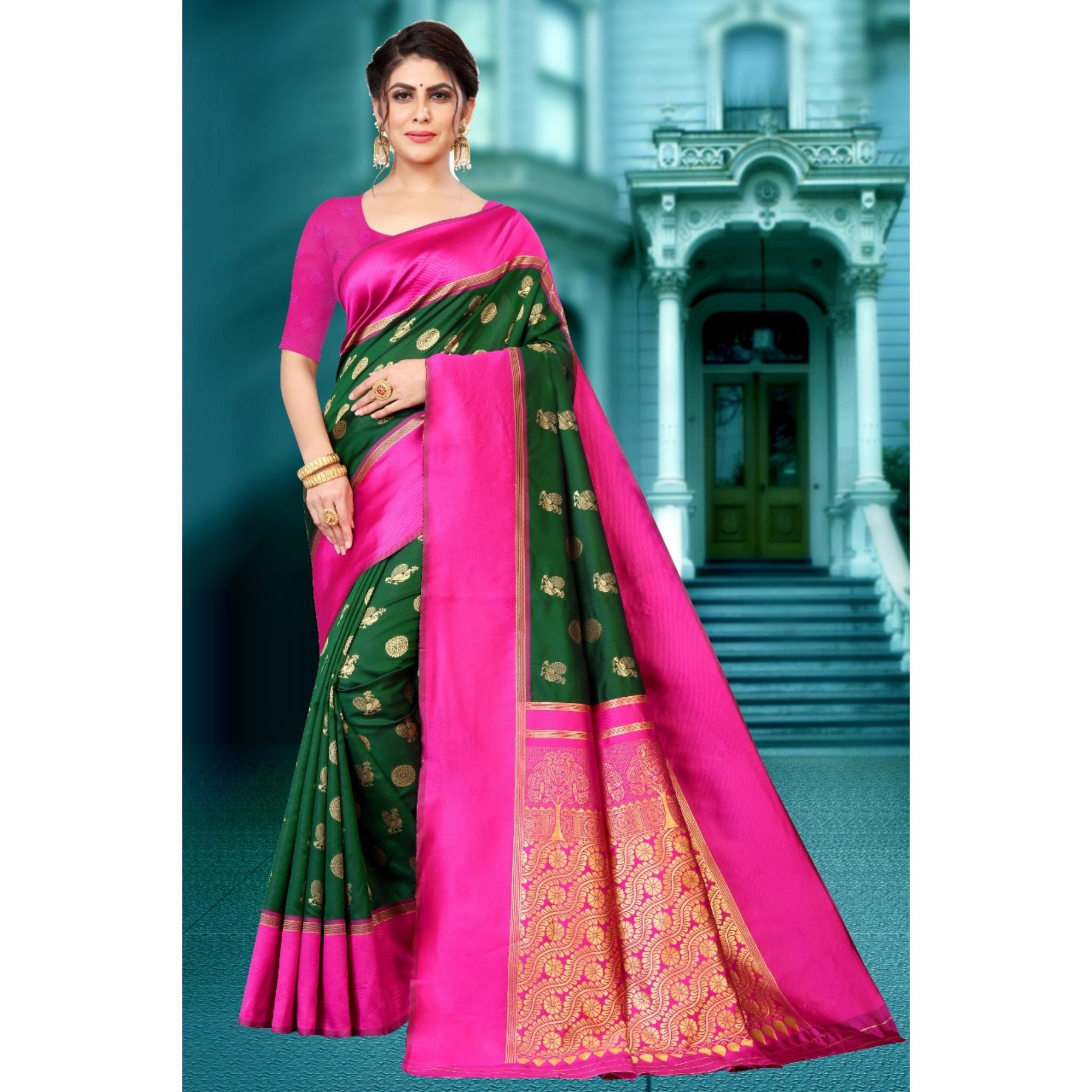 

Индийское традиционное мягкое шелковое сари личи с жаккардовым плетением