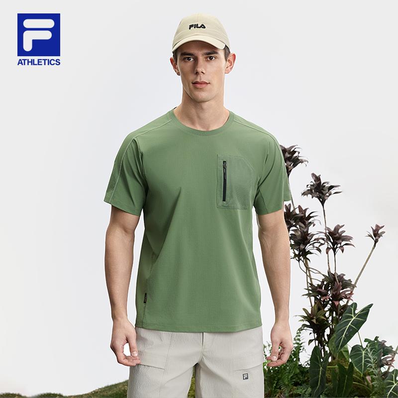 FILA Athletics Fresh Elegant Skin-Friendly Minimalist Trendy Casual Commuter Versatile Pocket Round Neck Short Sleeve T-Shirt Men Tops A11M527121F-GN