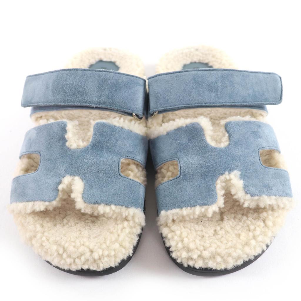 Great HERMES Sandals Gypre Blue Suede Leather Women 36 Used