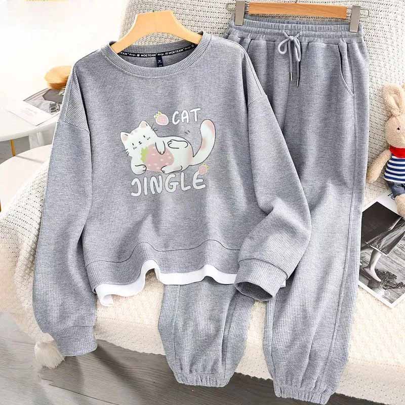 Women Suits Sets Large Size Pullover Sweatshirt Pants Thickened Top Longs Pants Two-piece Oversize 2PC Suit