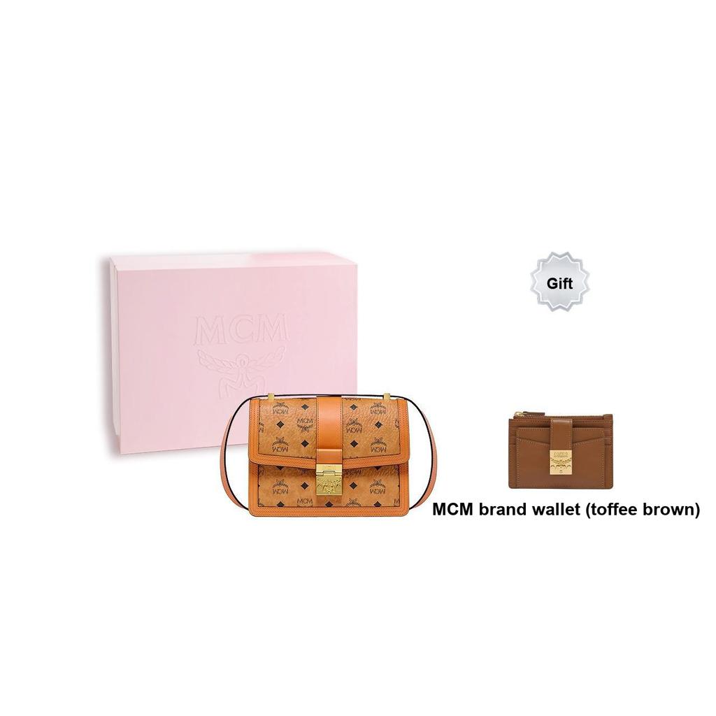 MCM Abnehmbarer Verstellbarer Schultergurt Monogramm-Print Beschichtetes Canvas Umhängetasche Mittel Damen Umhängetasche Braun Cognac MWSBSXT02CO001