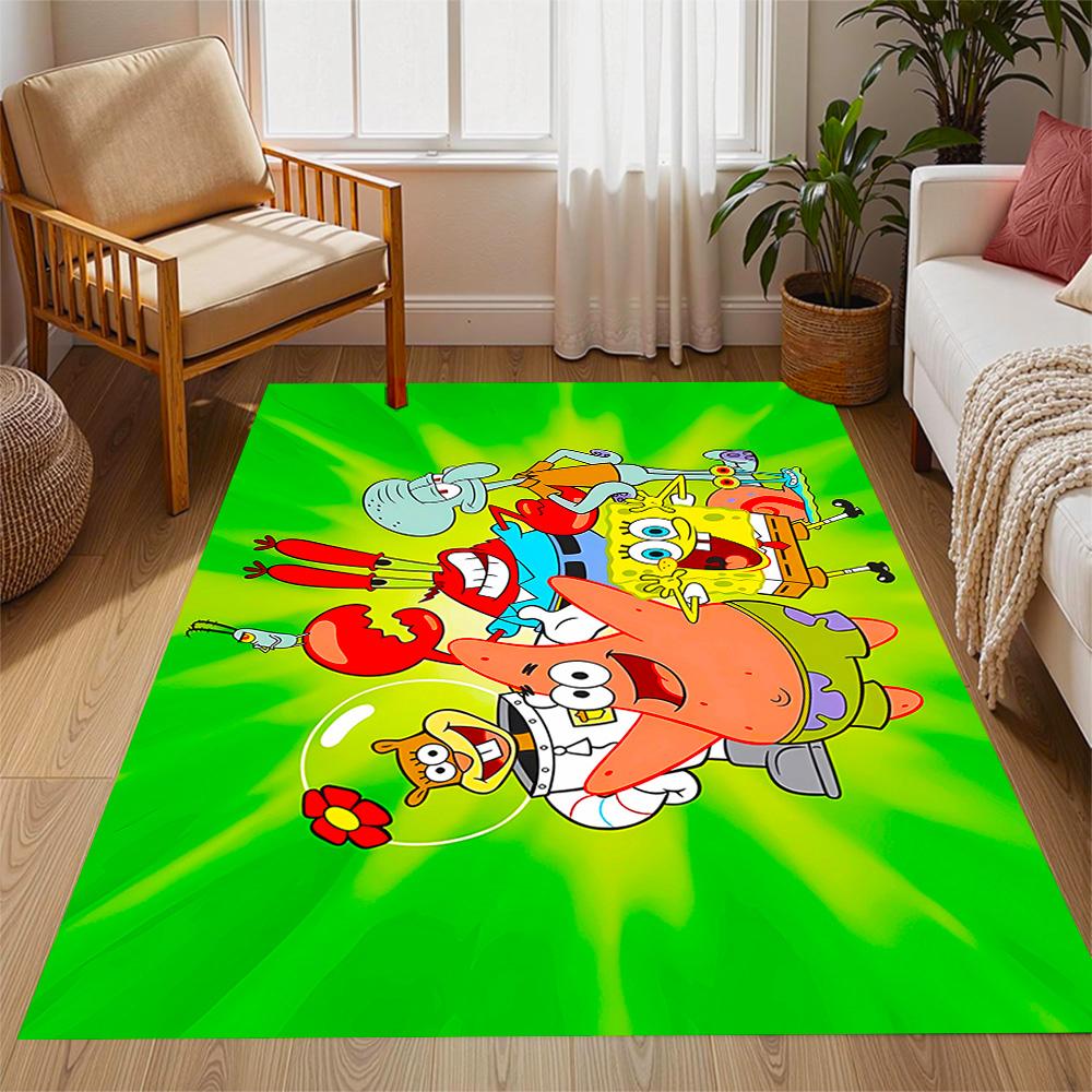 Spongebob Squarepants Adventure Themed Anti-Slip Rugs - Polyester Home Decor, Suitable for Bedrooms, Living Rooms, Doorways, Studios, and Decorations