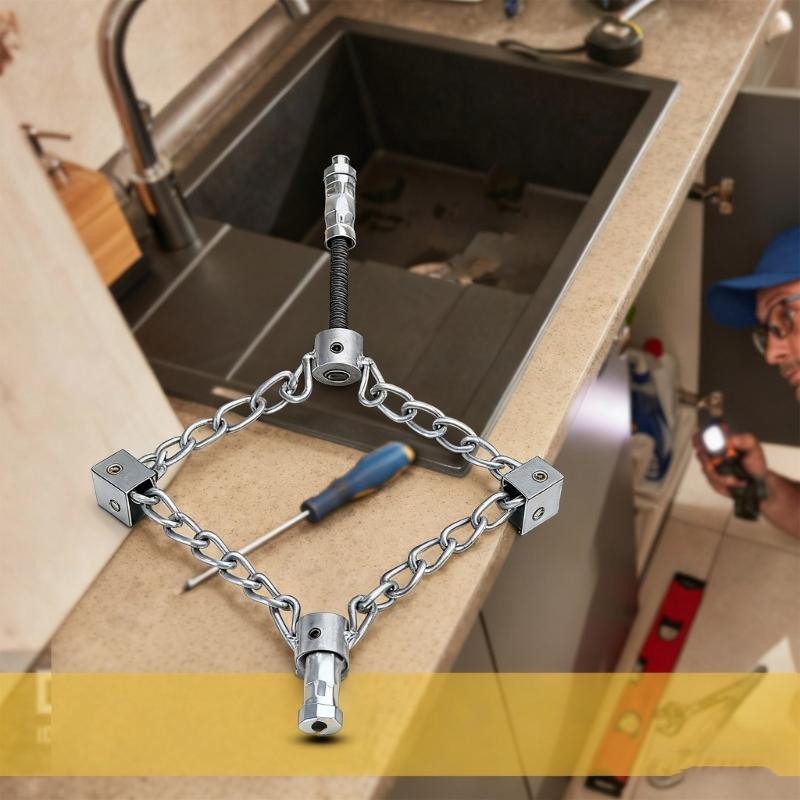 Ergonomic Handle Pipe Cleaner Chain Tool Flexible Metal Shaft System Removes Grease Debris And Root From Drainage Pipe