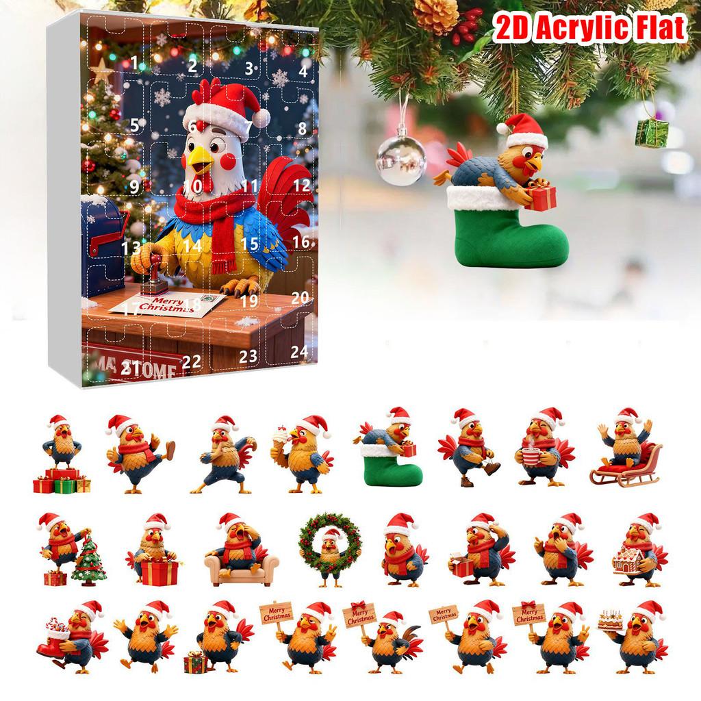 Christmas Countdown Box With Chicken Shaped Acrylic Tree Ornaments For Holiday Decor