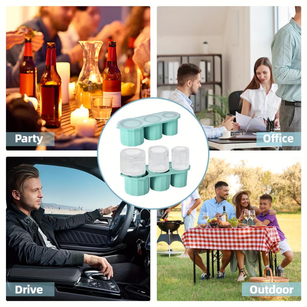 3-Pack BPA-Free Silicone Ice Cube Trays with Lids - Innovative Cylinder Mold for 20oz & 30oz Tumblers - Large Square Ice Makers