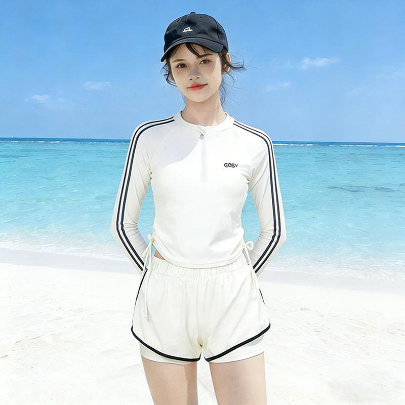Damen Studentinnen-Stil Sport Badeanzug Schlankmachend Dezent Zweiteilig Langärmelig UV-Schutz Boxerschnitt Thermalbad Badebekleidung