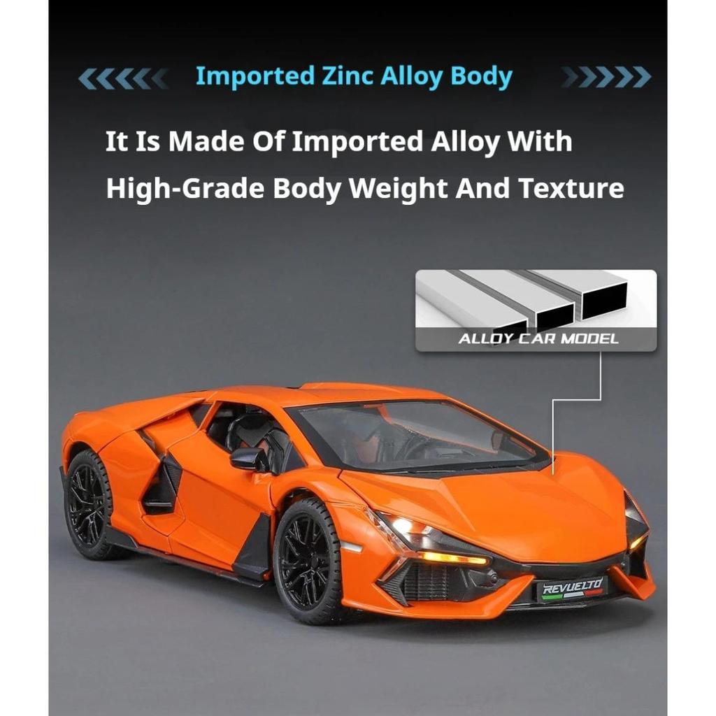 1/24 Lamborghini Revuelto Sports Car Toy Model Alloy Die Cast Four Wheel Suspension All Car Doors Can Be Opened Vehicle Models Collect Gifts