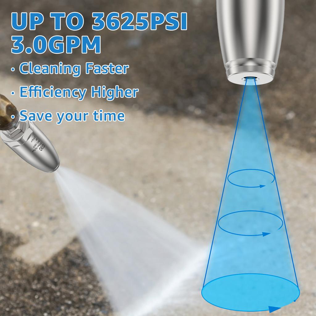 Turbo Nozzle for Pressure Washer Stainless Steel Rotating Pressure Washer Jet Nozzle  3625PSI Max 1/4inch Quick Connect Pressure
