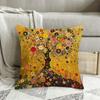1Pc Gustav Klimt Inspires Tree Life And Floral Pillowcase - Golden Leaf Background, Vivid Single-Sided Printing, Zipper Closed