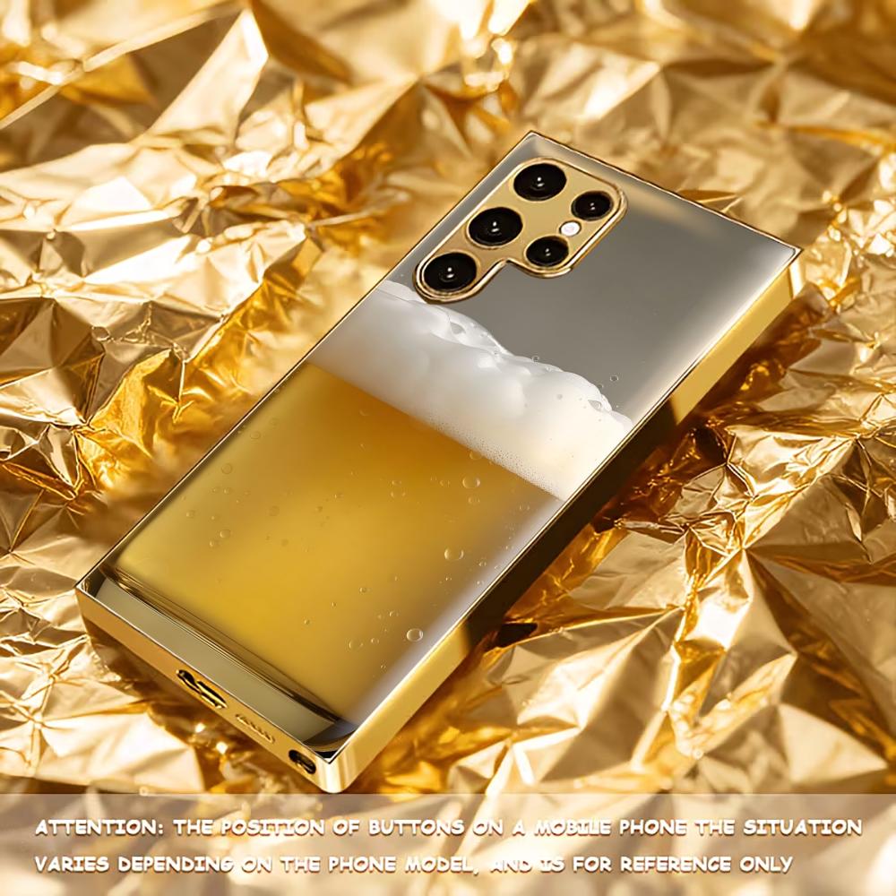 Beer Atmosphere Simplicity High-end Electroplating Glass PhoneCase for Samsung Galaxy S26 S25 S24 S23 S22 S21 FE,Ultra,Plus