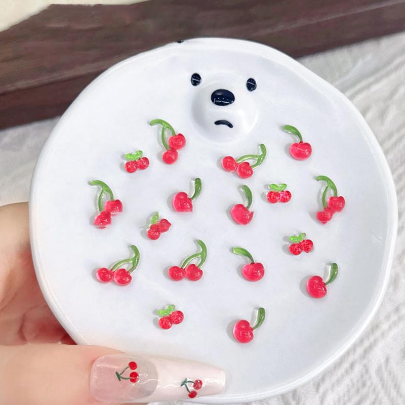 30 Stück Süße 3D Mini Rote Kirsche Nagelkunst Zubehör Harz Frucht Nagel Anhänger Schmuck Nagelkunst Dekorationen Teile DIY Maniküre Werkzeug