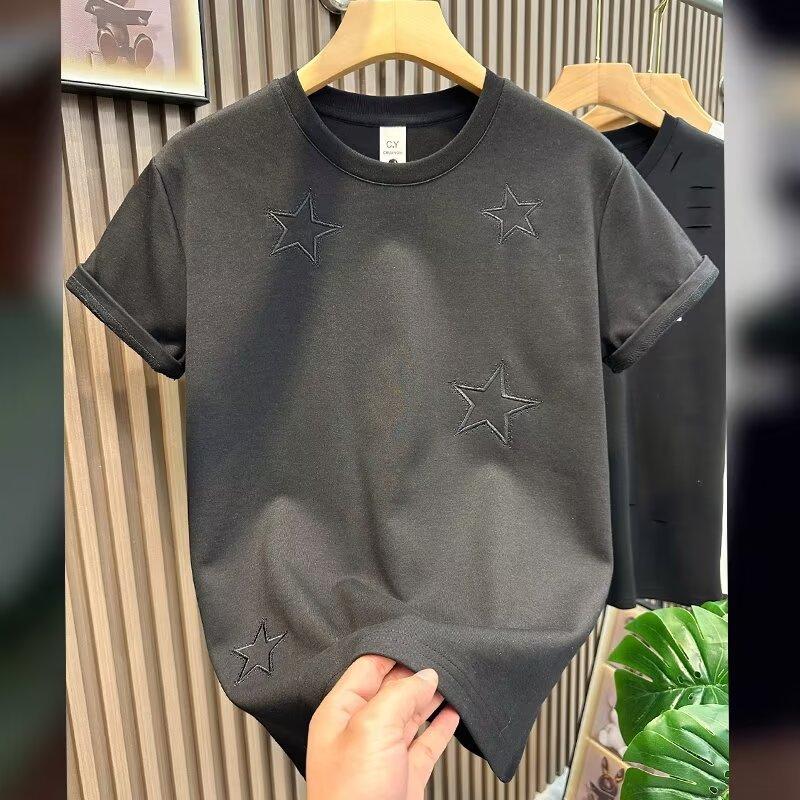 

Летняя мужская вышитая футболка с коротким рукавом, модная, повседневная, свободная S