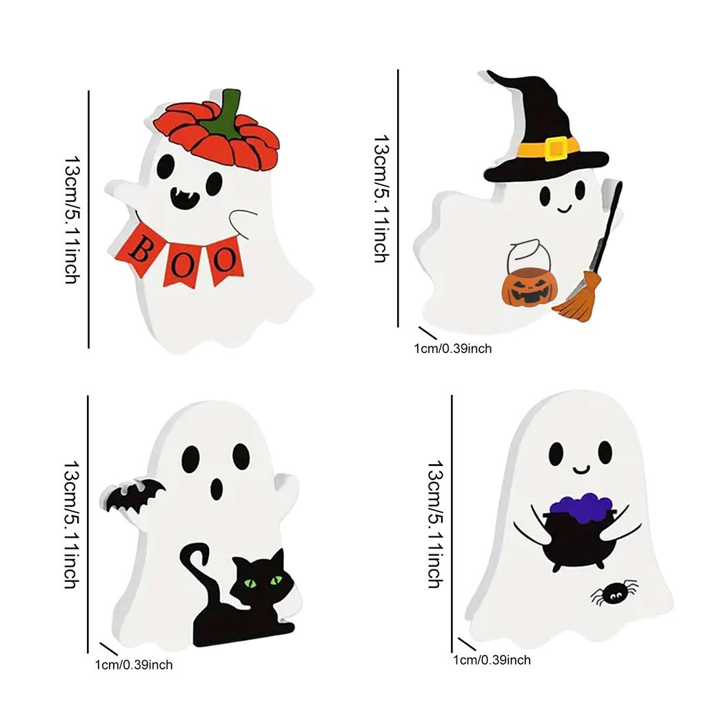 4pcs Halloween White Ghost Miniature Table Signs Ghost Decoration Desktop Ornament Cute Ghost Ornament for Living Room Fireplace
