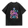 Women S T Shirt Cute Cat Lover Just A Girl Who Loves Cats Print Casual  Tops Black Small Vintage Washed Comfortable Stretched