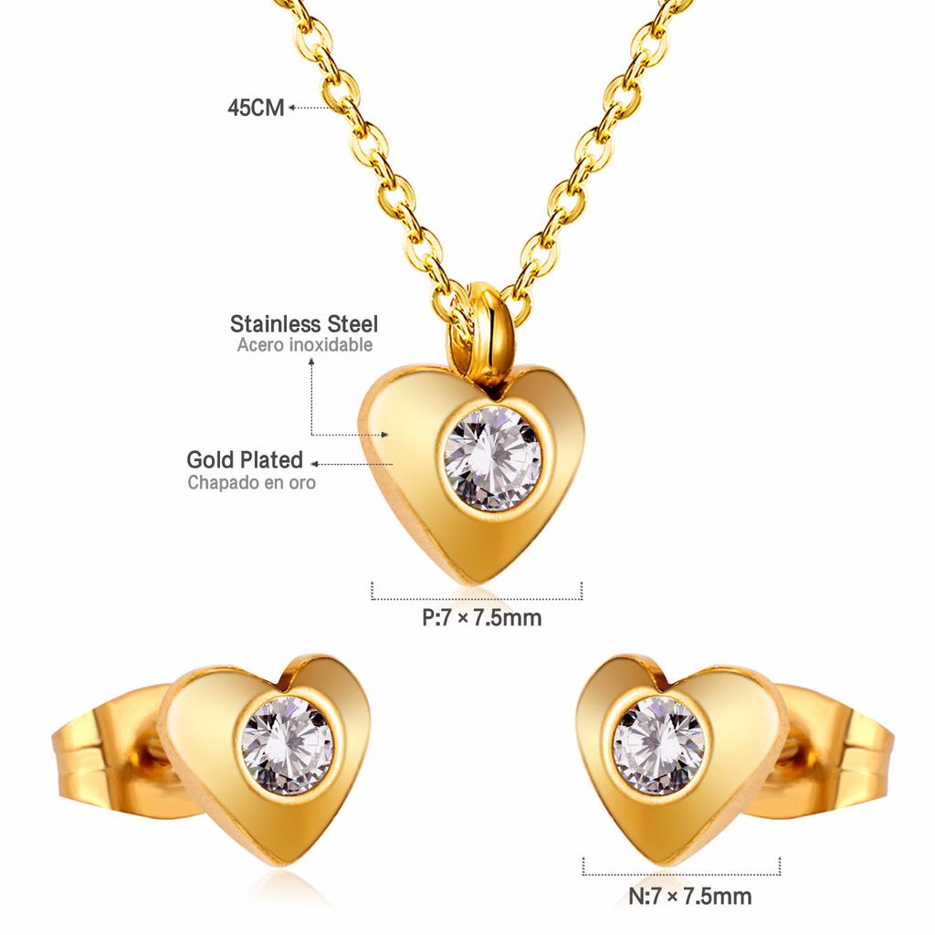 Love Earrings Necklace Set Fashion Sweet Necklace Cut Stainless Steel Jewelry Set Women