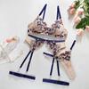 Feminine Sheer Floral Flowers Lace Bra Panties Garter Belt Lingerie Set Bras & Bra Sets