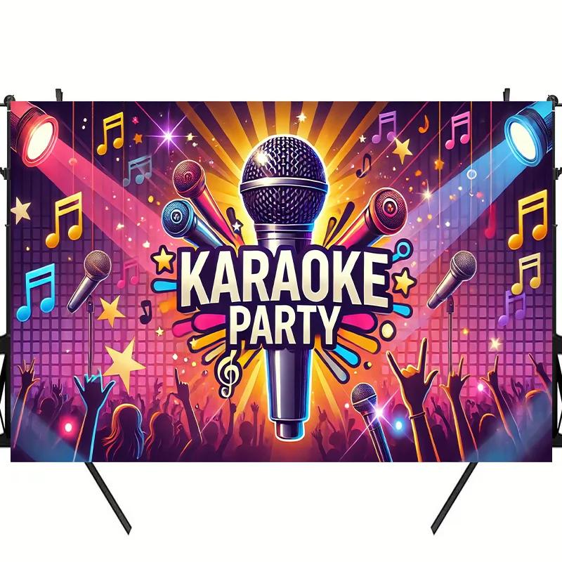 1 Artikel: Karaoke-Mikrofon, Polyester-Fotohintergrund, Party-Bannerfahnen - GeburtstagszubehörXY