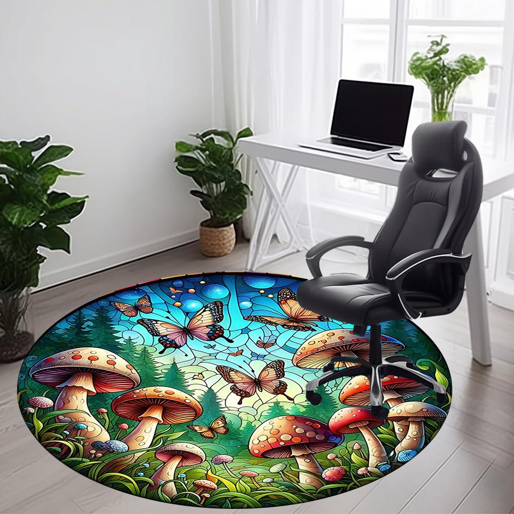 1pc Mushroom Butterfly Office Round Area Rug, Indoor Mat Suitable ForOffice, Under Office Chairs Bedroom Living Room Home Decor, D136