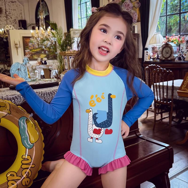 MIMIHELLO Girls  Cartoon Ruffle One-Piece Swimsuit 110 синий