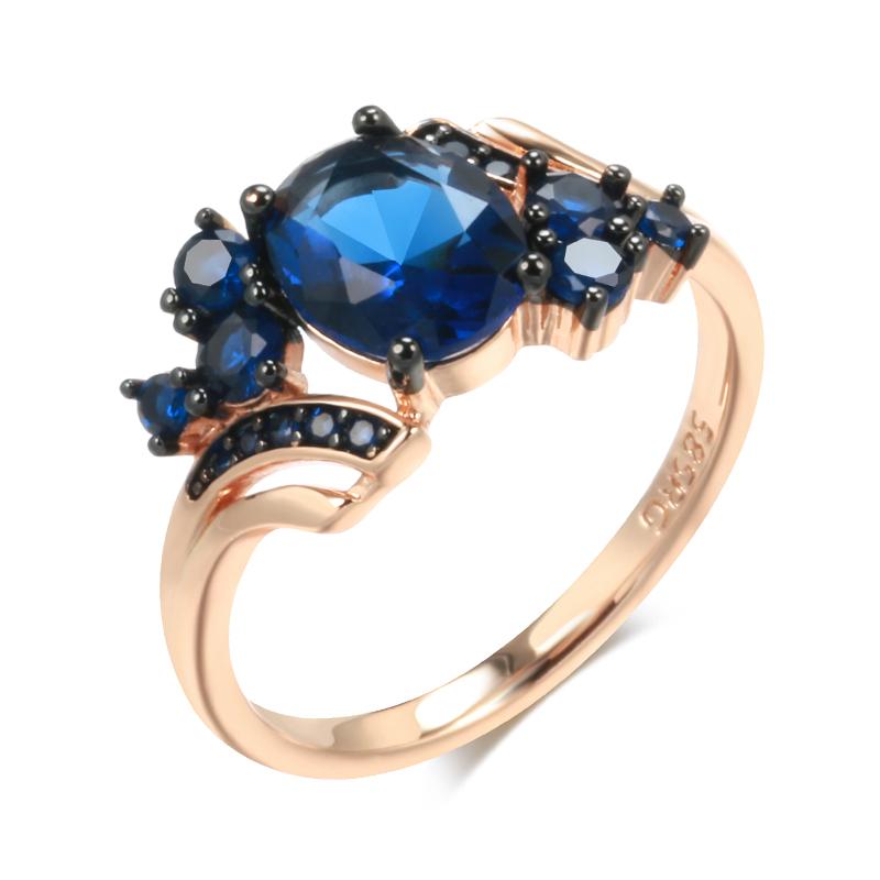Luxury Blue Natural Zircon Ring For Women Rose Gold And Black Plating Vintage Wedding Rings Daily Fine Jewelry