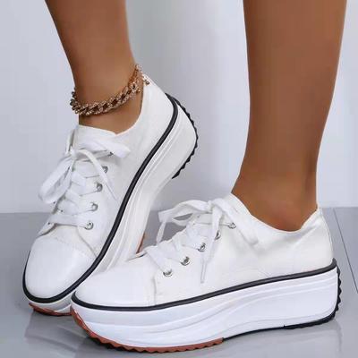 Women 'S Casual Shoes  Spring Fashion Solid Color Lace -Up Canvas Shoes Ladies Large Size Non -Slip Light Thick Sole Sneakers