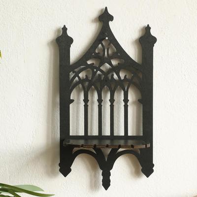 Bohemian Gothic Black Wooden Wall-Mounted Shelf for Bedroom Decor