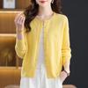 Women's Solid Color Wool Jacquard Long Sleeve Cardigan Sweater