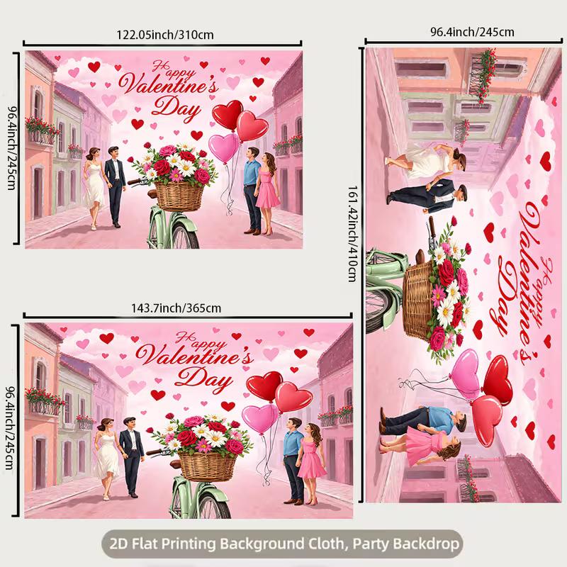 2D Romantic Town Valentine's Day Backdrop for Couple Party Photoshoot