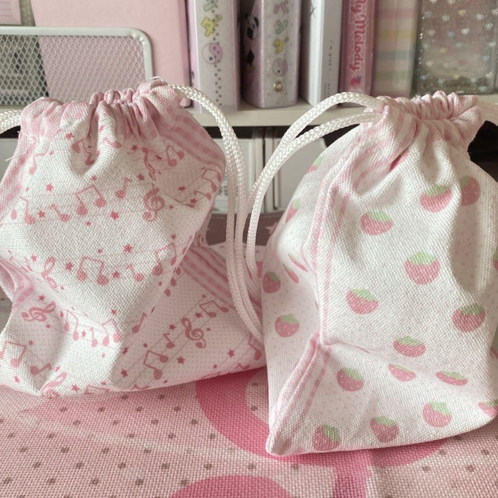 Strawberry Musical Note Drawstring Bag Large Capacity Makeup Storage Pouch New Coin Purse