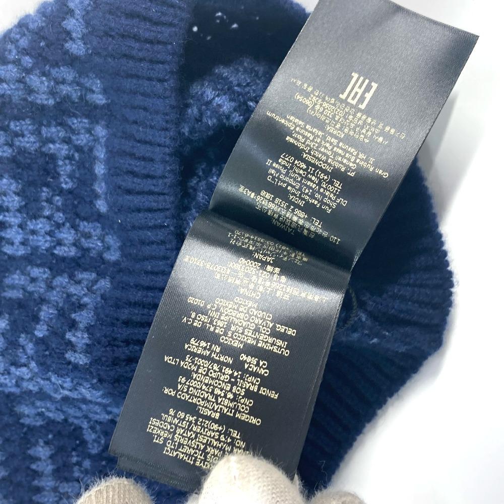 FENDI FXQ798 beanie hat knit hat knit cap Zucca logo  Knit hat Cashmere Navy