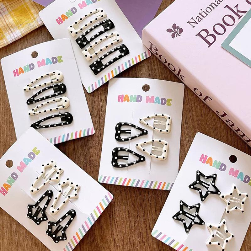 4/8pcs Harajuku Black White Polka Dot Hair Clip for Women Girls Hairpin Sweet Cute Star Side Clips Girl Hairpin Hair Accessories