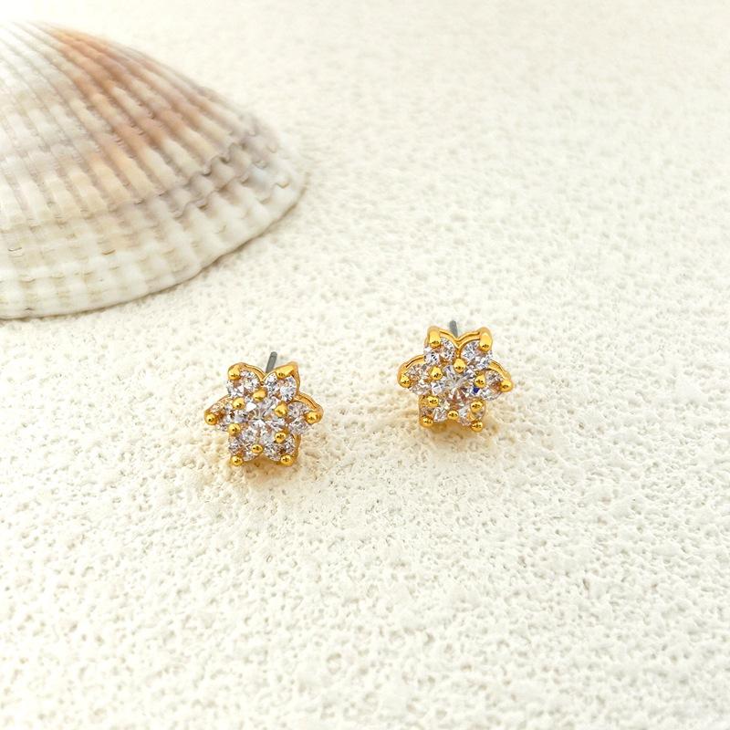 

Fashion Commuter High-End Full Diamond Zircon Snowflake Stud Earrings Light Luxury Women S Earrings золотий