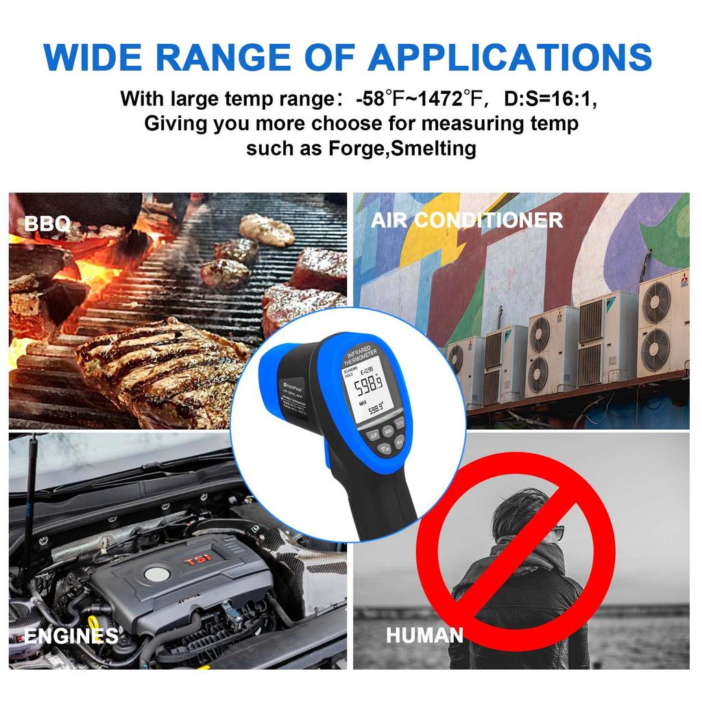 Digital Infrared Thermometer , No-contact Thermal Imager , Humidity Ambient Meter , Range -50℃ To 800℃(-58 To1472℉)