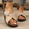 Retro Cross Band Flache Sandalen für Damen Schnallendekor Dicke Sohle Plateau-Slipper Frau 2025 Sommer Komfort Rutschfest Strandschuhe