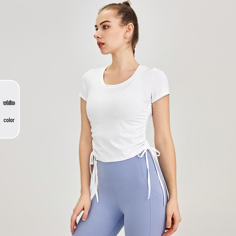 

Женская быстросохнущая футболка из лайкры: Двойная кулиска, дышащий короткий рукав для йоги и повседневной носки M