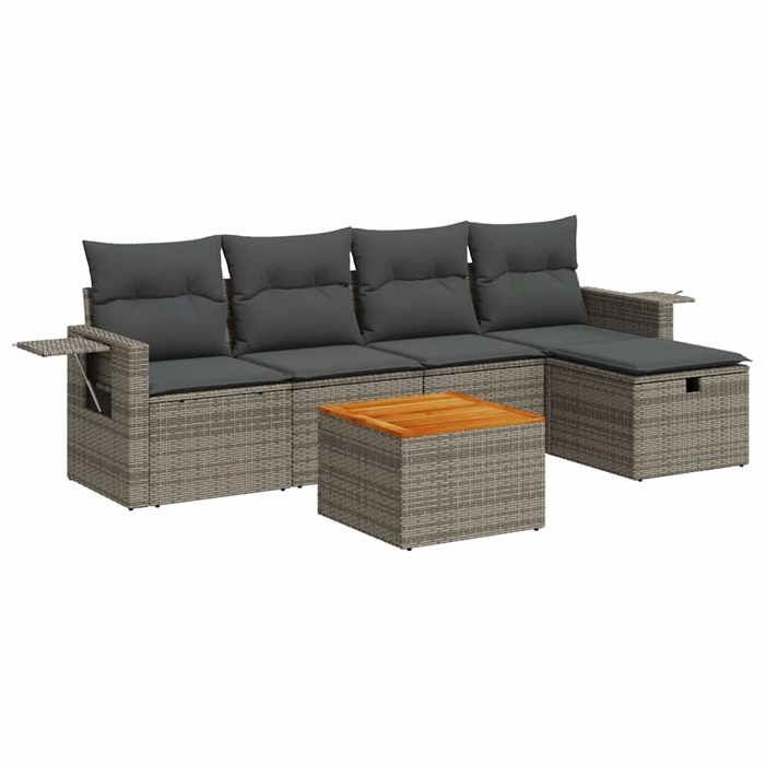 VidaXL Garden Lounge Set 6 Pcs with Grey Cushions Wicker, Outdoor Sofa Set, Corner Sofa Set 3325812