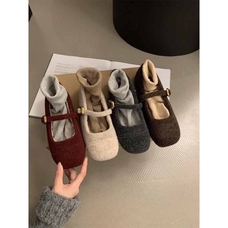Fleece single shoes women Mary Jane shoes small fragrant fluffy shoes women wear thermal cotton shoes