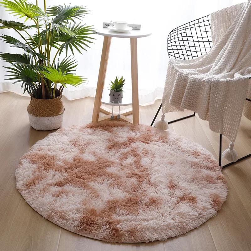 Rainbow Colorful Soft Fluffy Carpets Girl Round Hairy Area Rug for Bedroom Decoration Carpet Shaggy Bedside Mat Princess Style