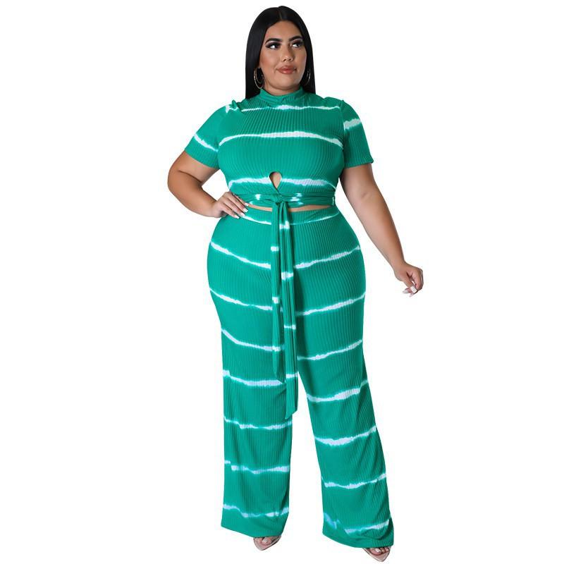 MY988 Plus Size Womens Knit 2-Piece Set With Ribbed Crew Neck Adjustable Tie Detail Casual Outfit In Multiple Colors